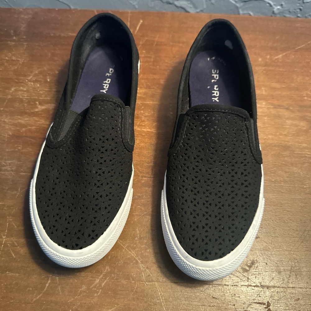 Sperry women’s Black Perforated Slip-Ons